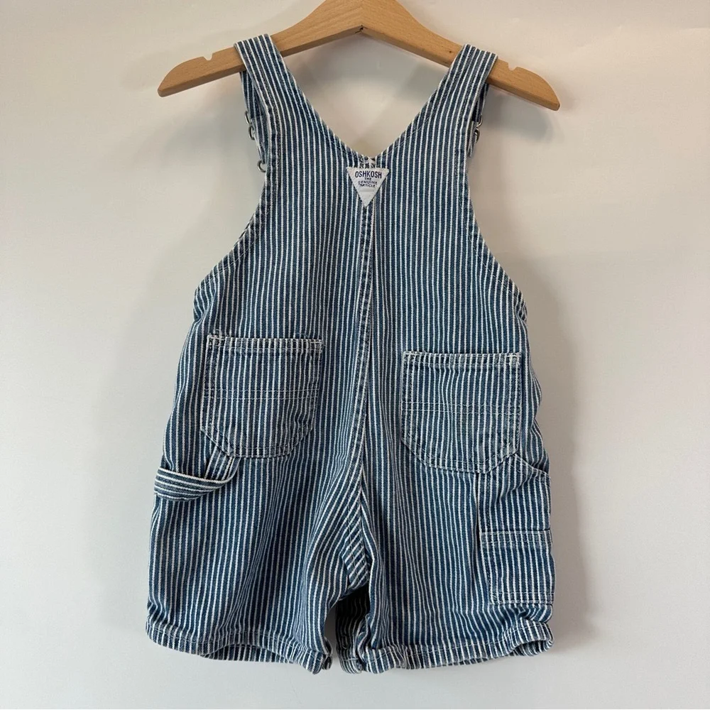 VTG OshKosh B’Gosh Striped Classic Vestbak 18M Overall Shortalls Unisex Railroad